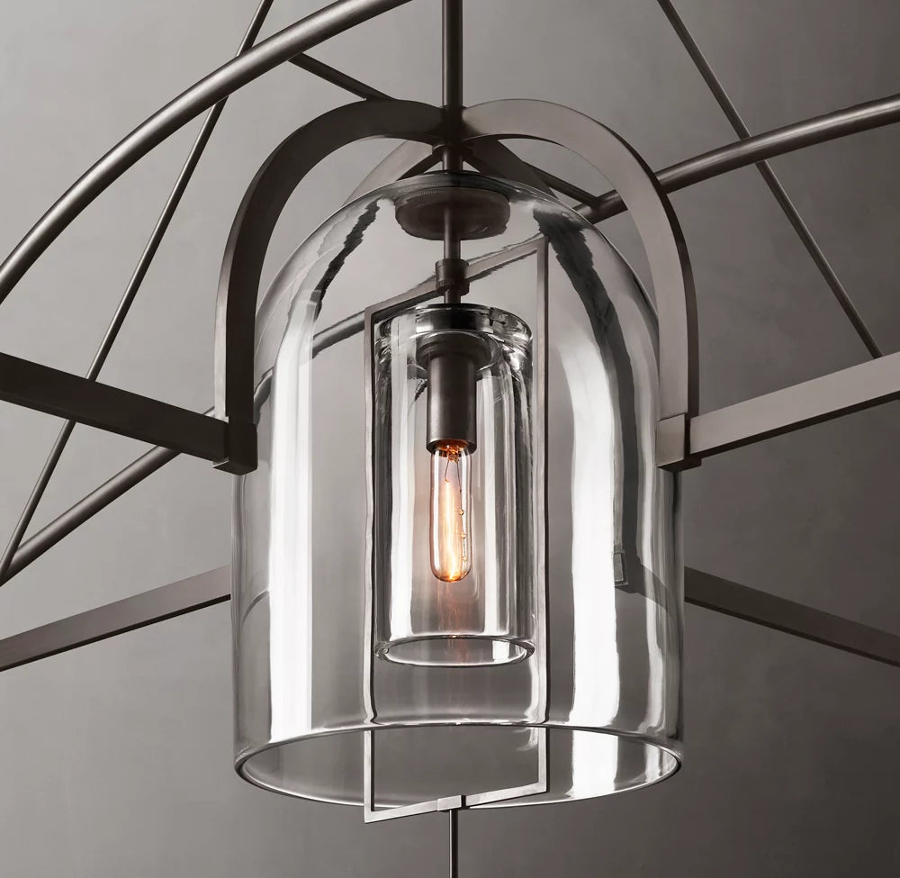Grand Blown Glass Brass Orb Chandelier