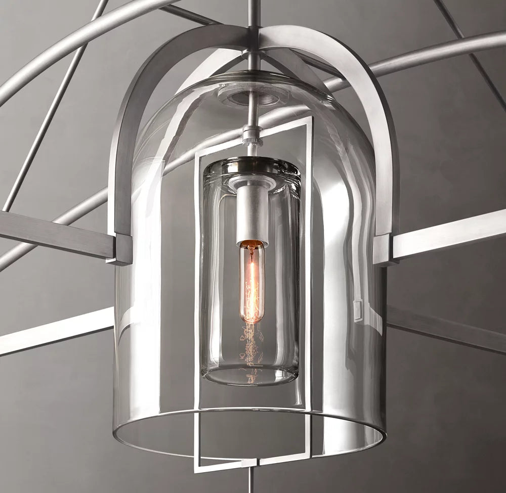 Grand Blown Glass Brass Orb Chandelier