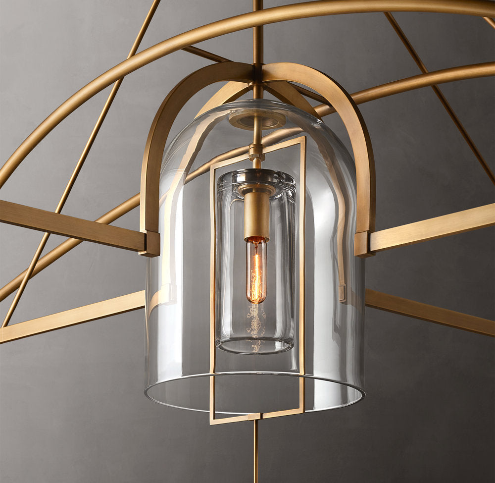 Grand Blown Glass Brass Orb Chandelier