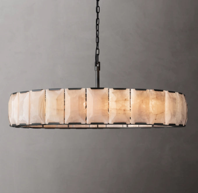 Grand Faceted Calcite Ring Chandelier