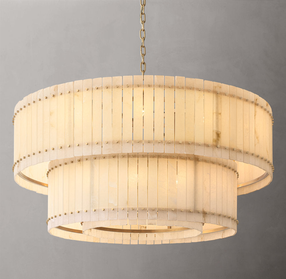 Grand Tiered Alabaster Drum Chandelier
