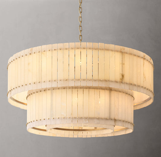 Grand Tiered Alabaster Drum Chandelier