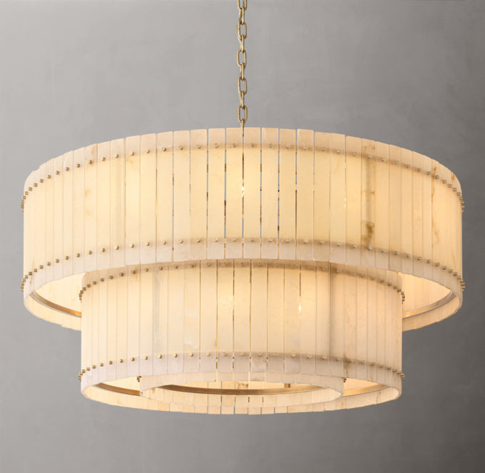 Grand Tiered Alabaster Drum Chandelier