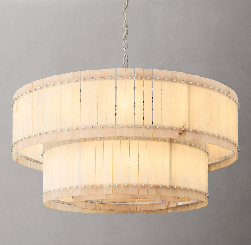 Grand Tiered Alabaster Drum Chandelier