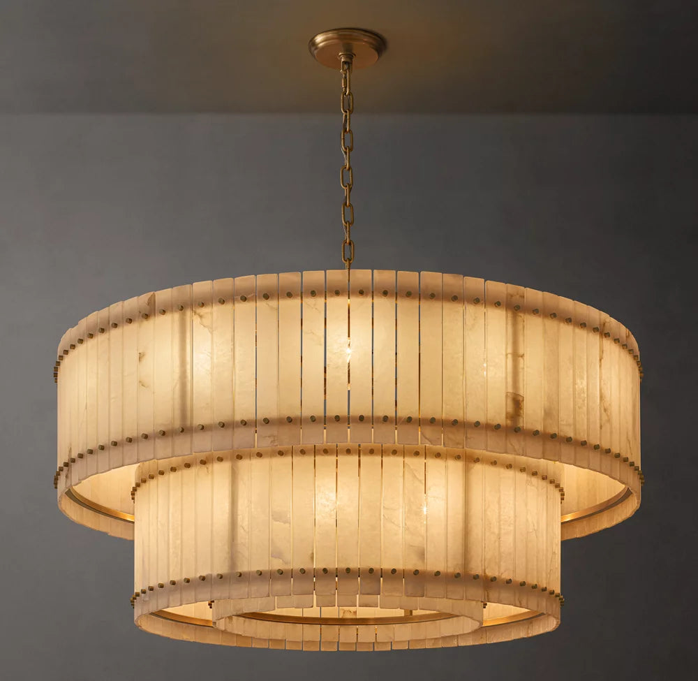 Grand Tiered Alabaster Drum Chandelier