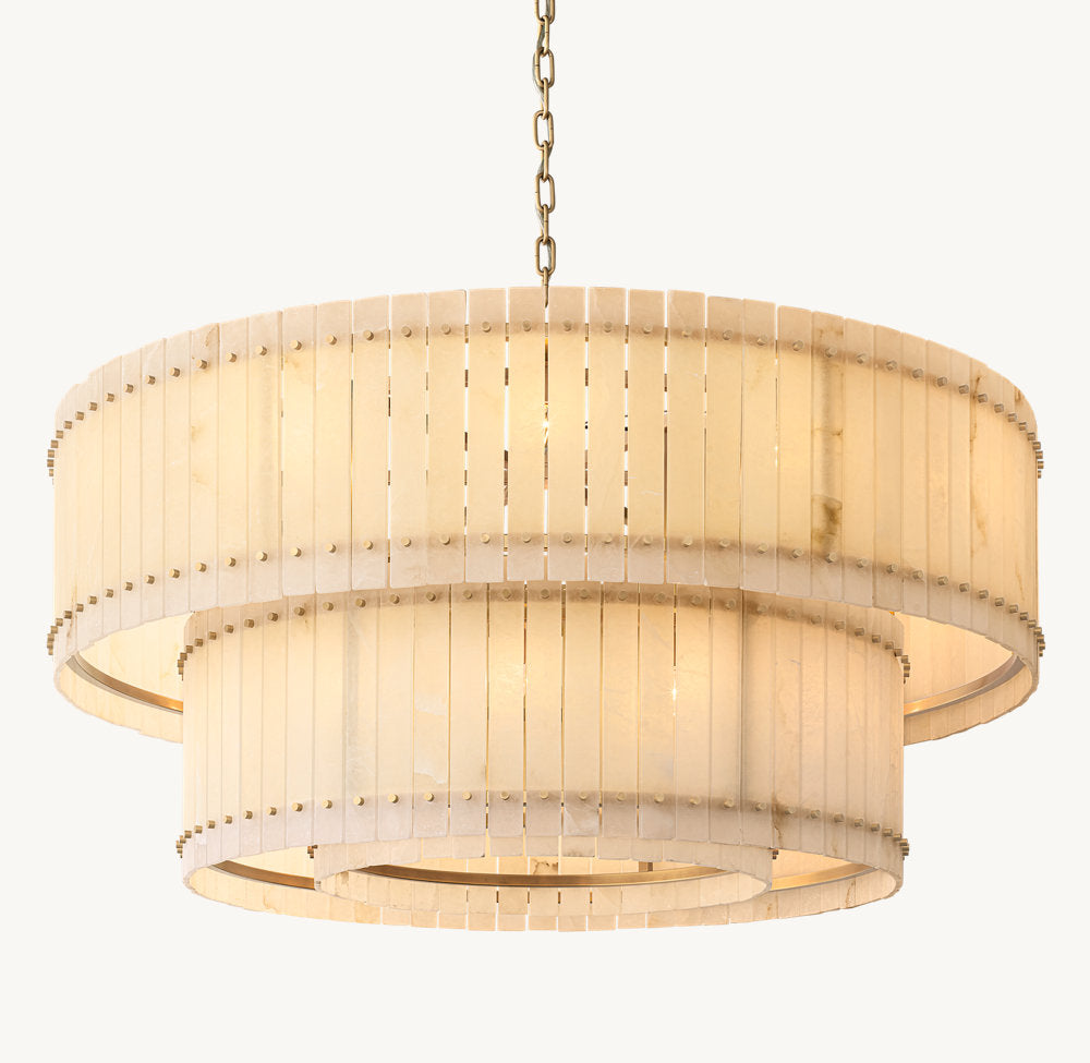 Grand Tiered Alabaster Drum Chandelier