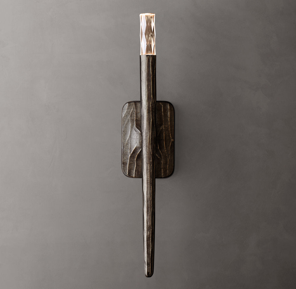 Hammered Metal Faceted Glass Sconce