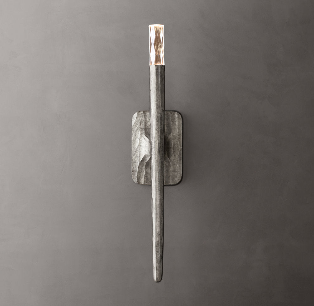 Hammered Metal Faceted Glass Sconce