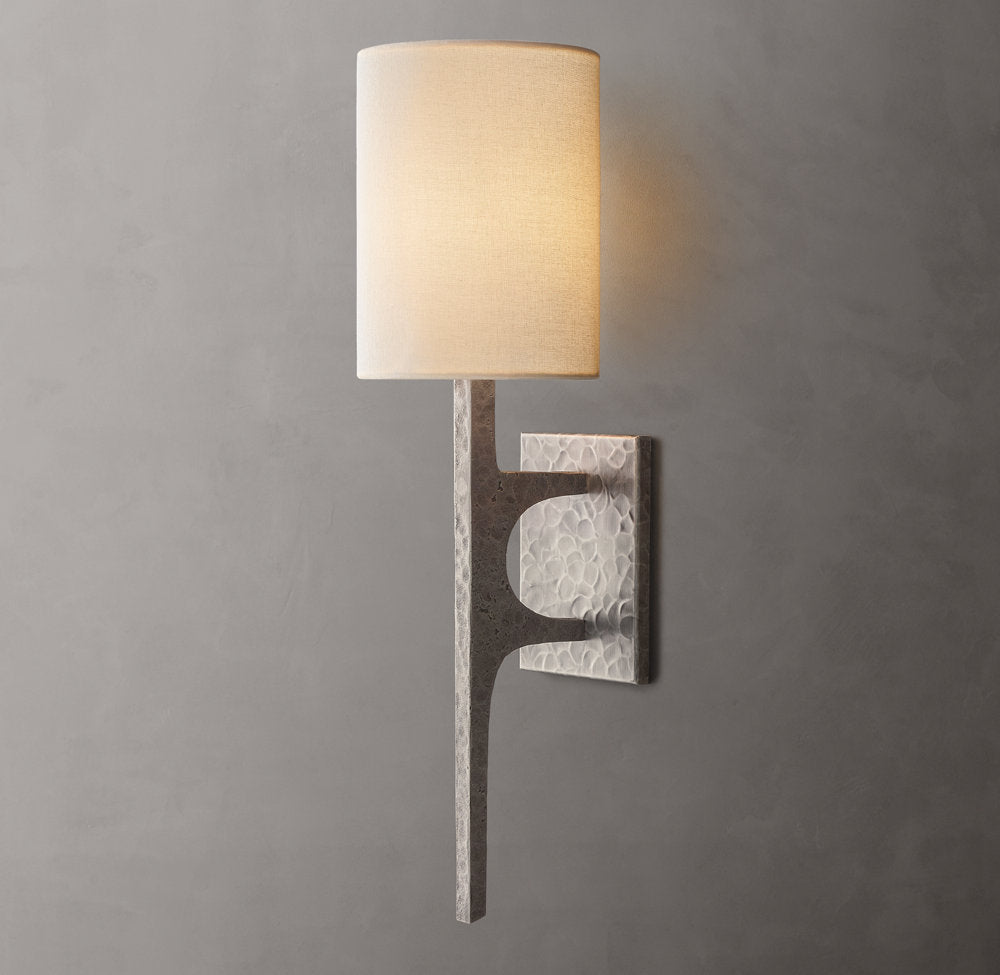 Hammered Metal Linen Cylinder Sconce