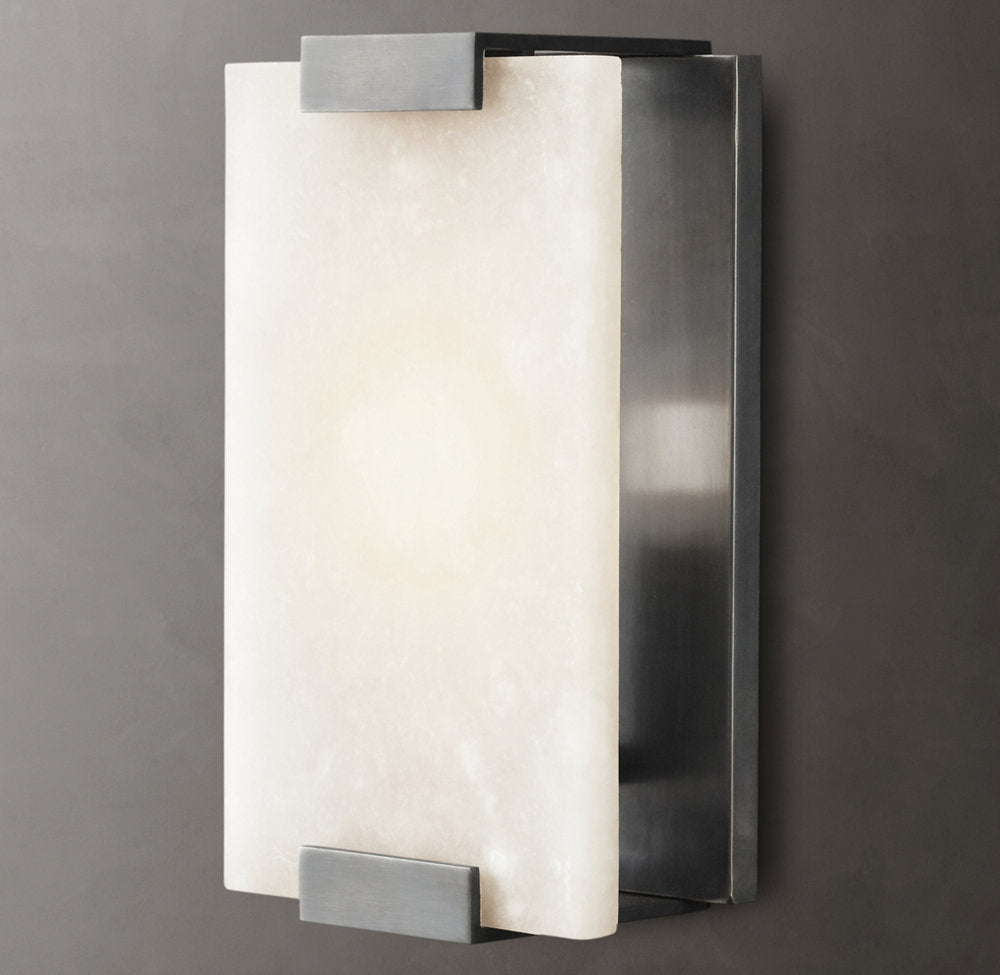 Hand-Carved Alabaster Shield Sconce