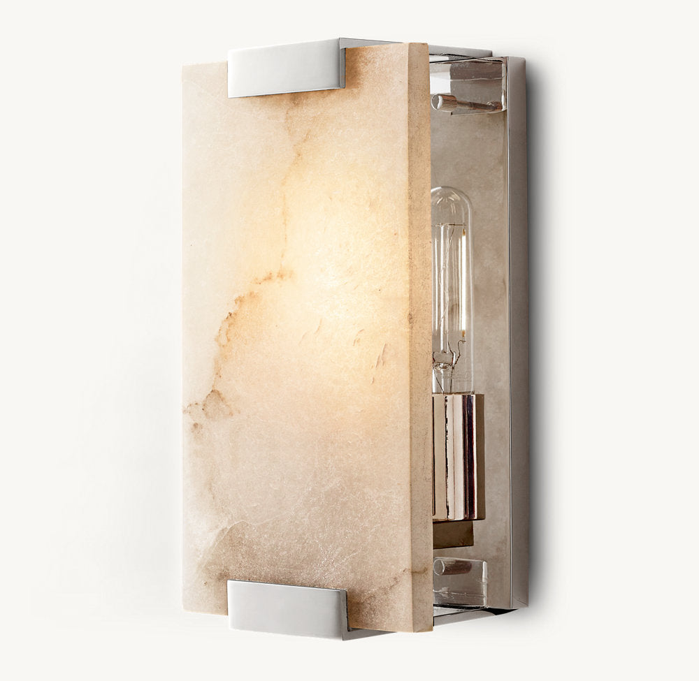 Hand-Carved Alabaster Shield Sconce