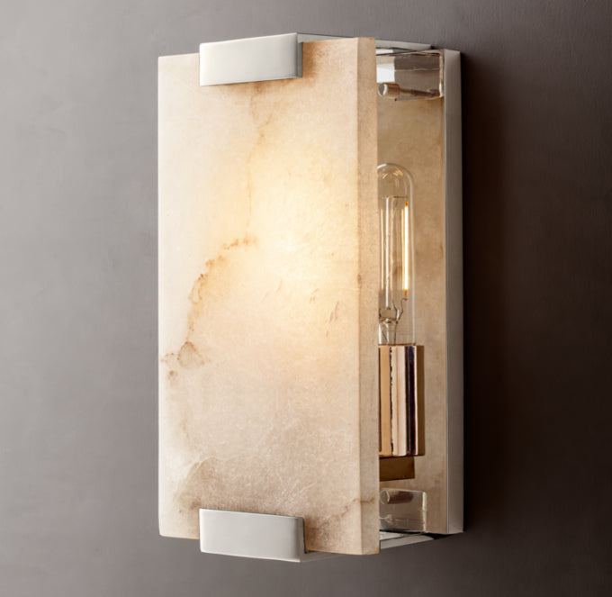 Hand-Carved Alabaster Shield Sconce