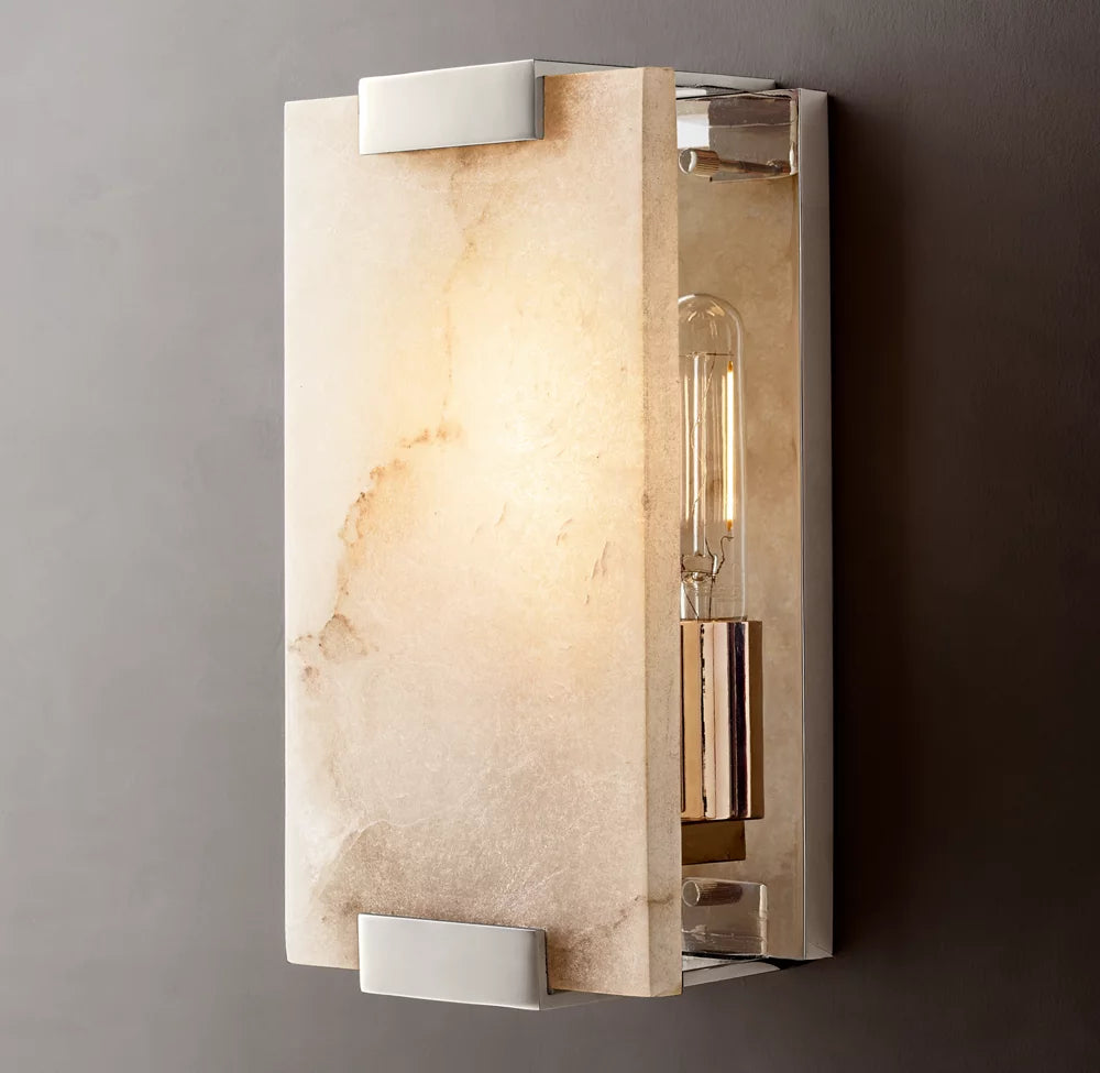 Hand-Carved Alabaster Shield Sconce
