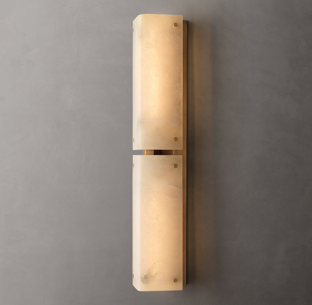 Hand-Carved Alabaster Twin Column Sconce