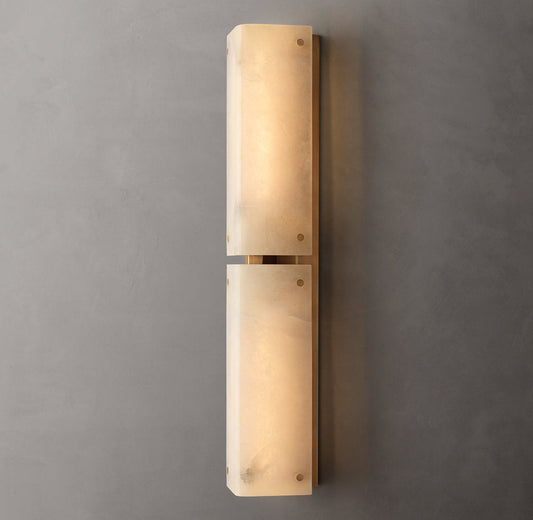 Hand-Carved Alabaster Twin Column Sconce