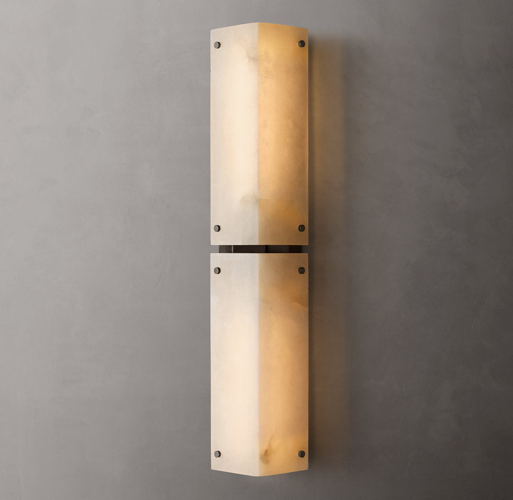 Hand-Carved Alabaster Twin Column Sconce