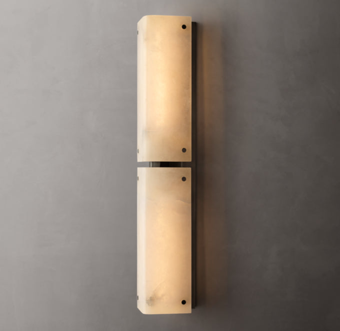 Hand-Carved Alabaster Twin Column Sconce
