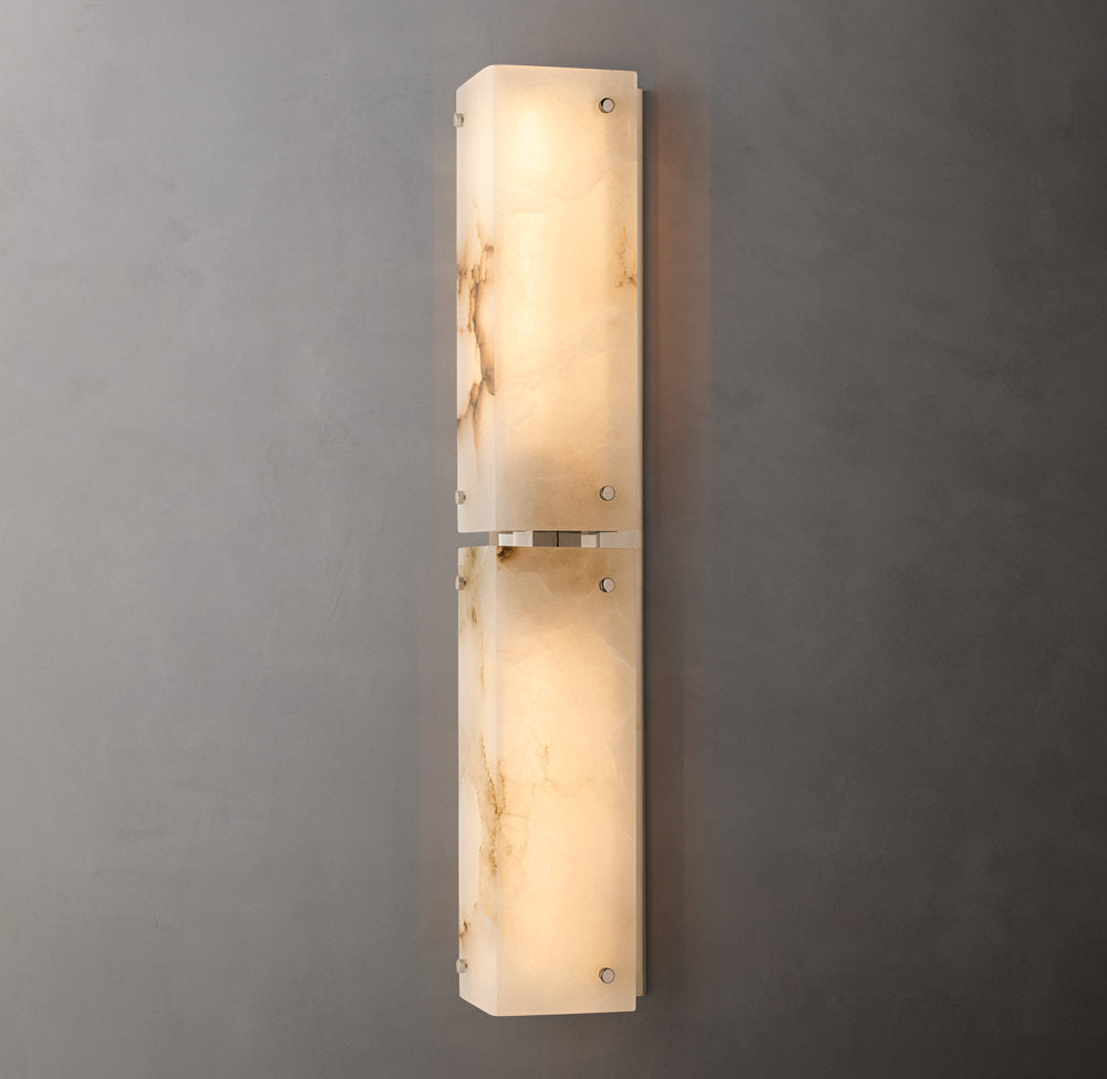 Hand-Carved Alabaster Twin Column Sconce