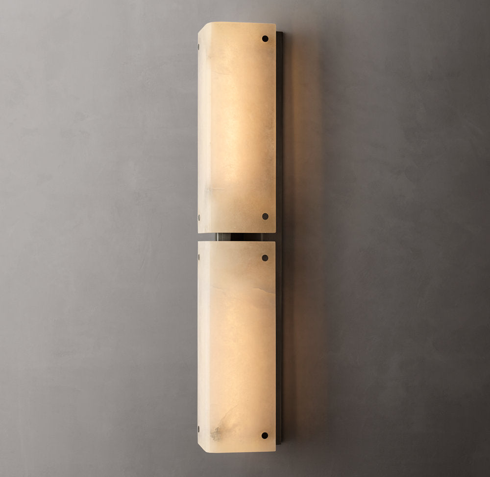 Hand-Carved Alabaster Twin Column Sconce