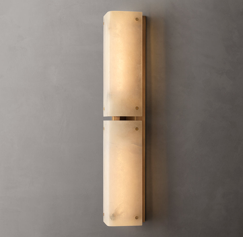 Hand-Carved Alabaster Twin Column Sconce