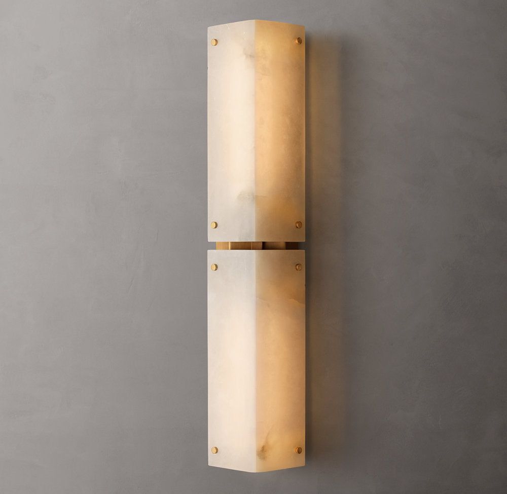 Hand-Carved Alabaster Twin Column Sconce