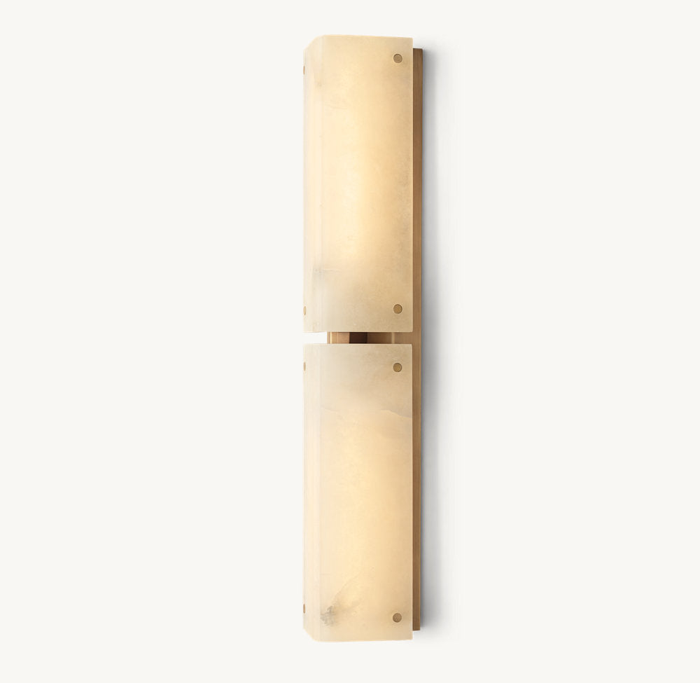 Hand-Carved Alabaster Twin Column Sconce