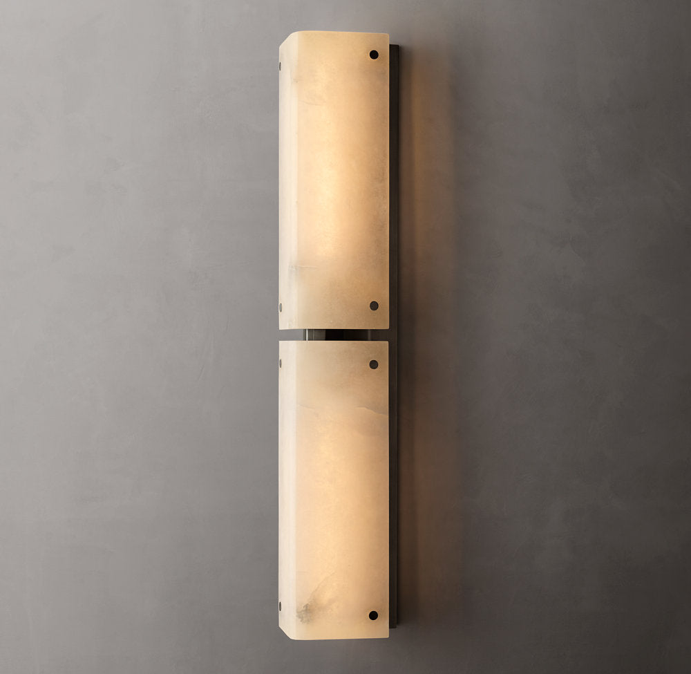 Hand-Carved Alabaster Twin Column Sconce