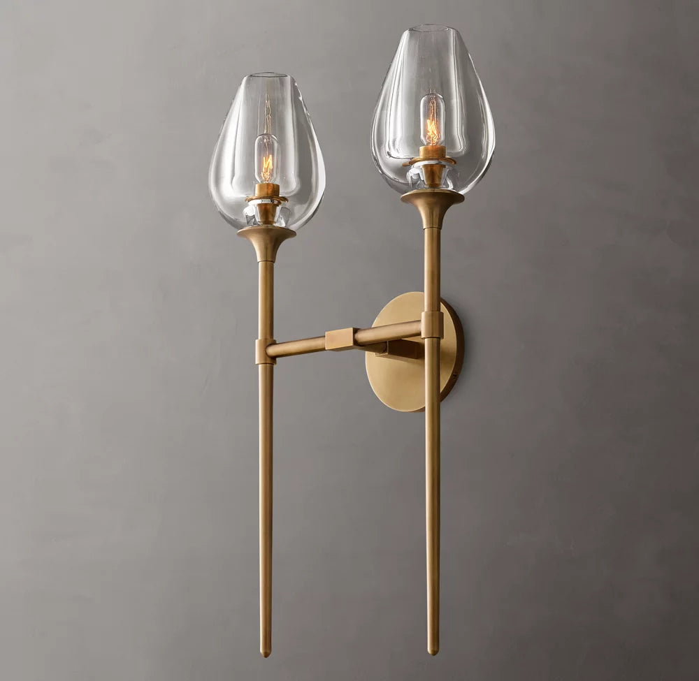 Hand-Carved Crystal Double Tulip Sconce