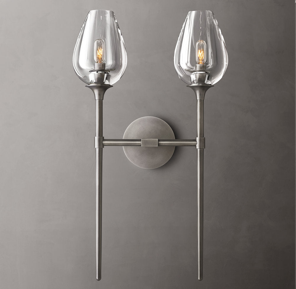 Hand-Carved Crystal Double Tulip Sconce