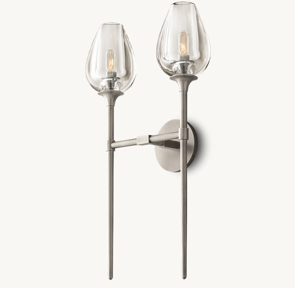 Hand-Carved Crystal Double Tulip Sconce