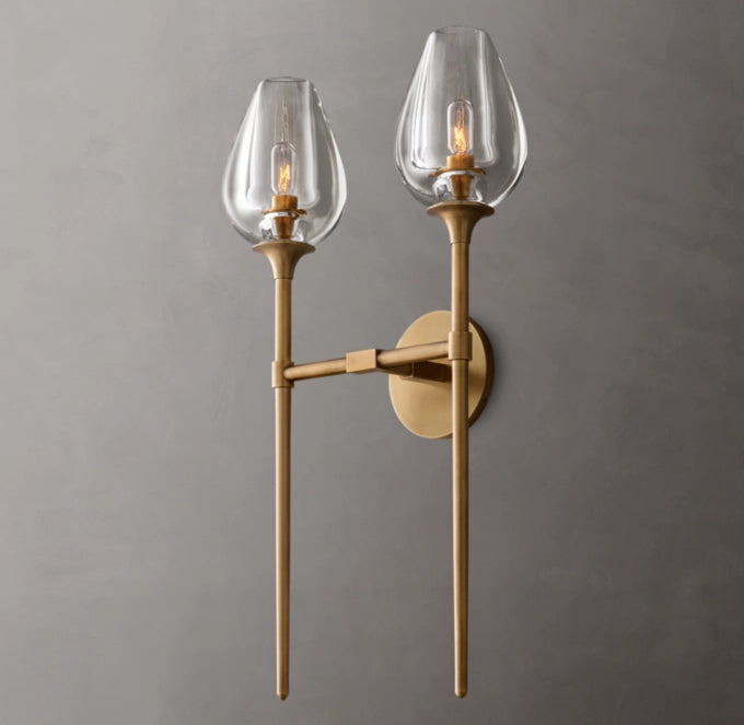 Hand-Carved Crystal Double Tulip Sconce