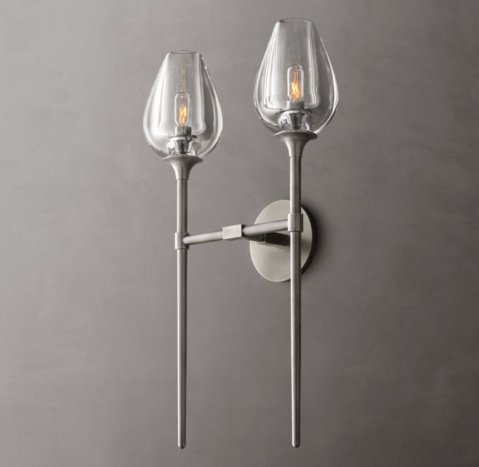 Hand-Carved Crystal Double Tulip Sconce