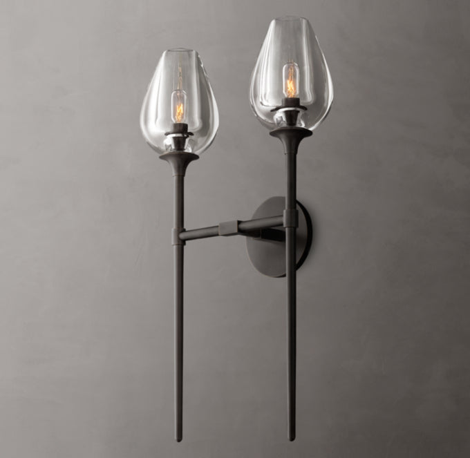 Hand-Carved Crystal Double Tulip Sconce