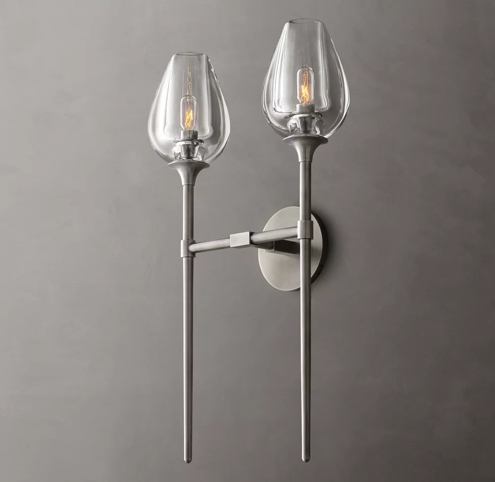 Hand-Carved Crystal Double Tulip Sconce