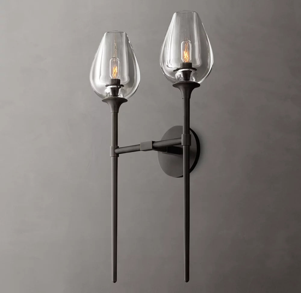 Hand-Carved Crystal Double Tulip Sconce