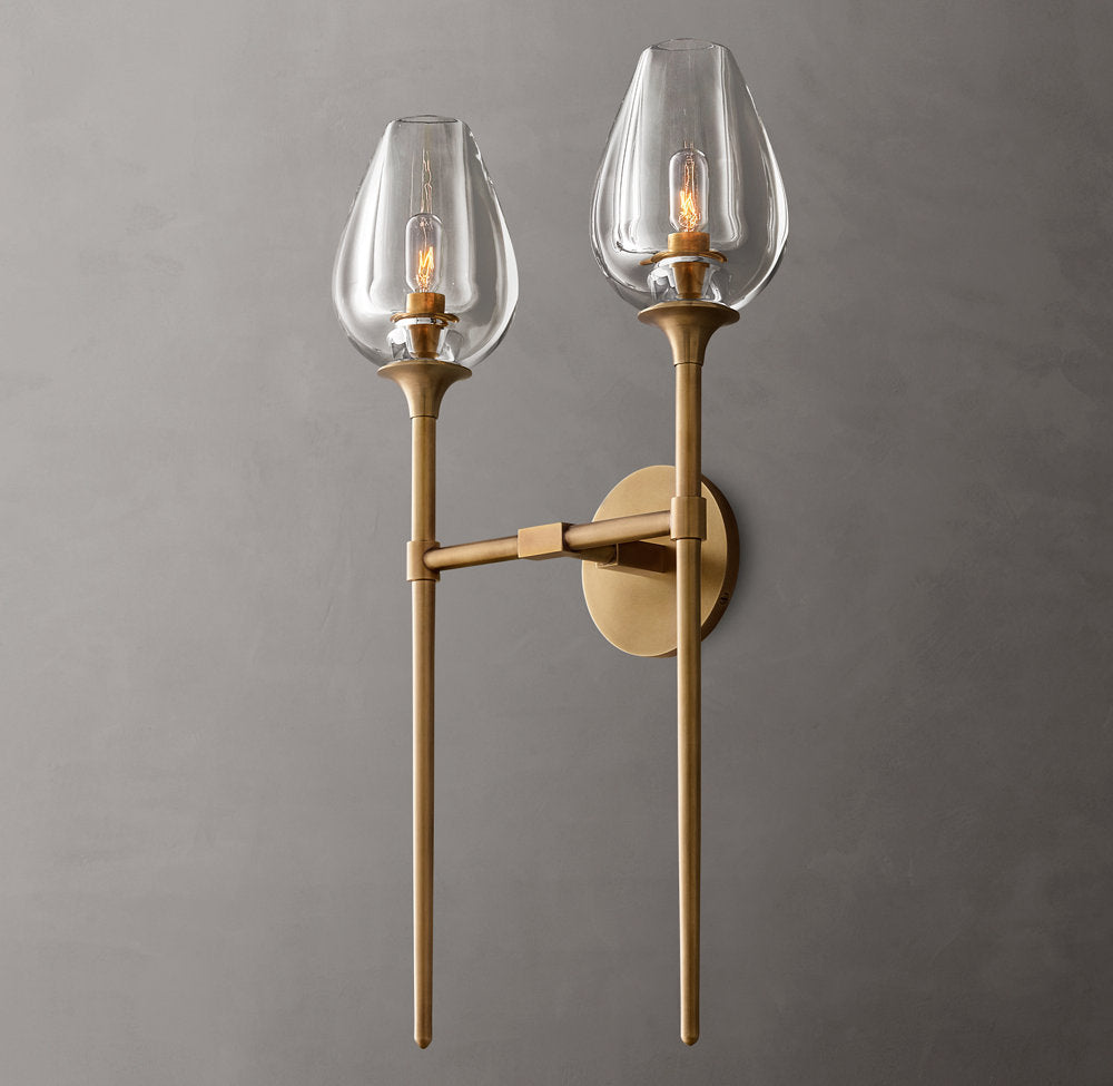 Hand-Carved Crystal Double Tulip Sconce