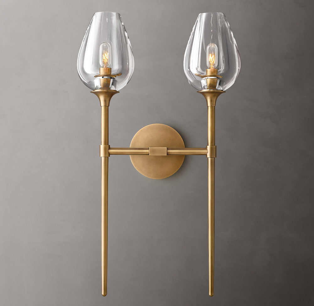 Hand-Carved Crystal Double Tulip Sconce