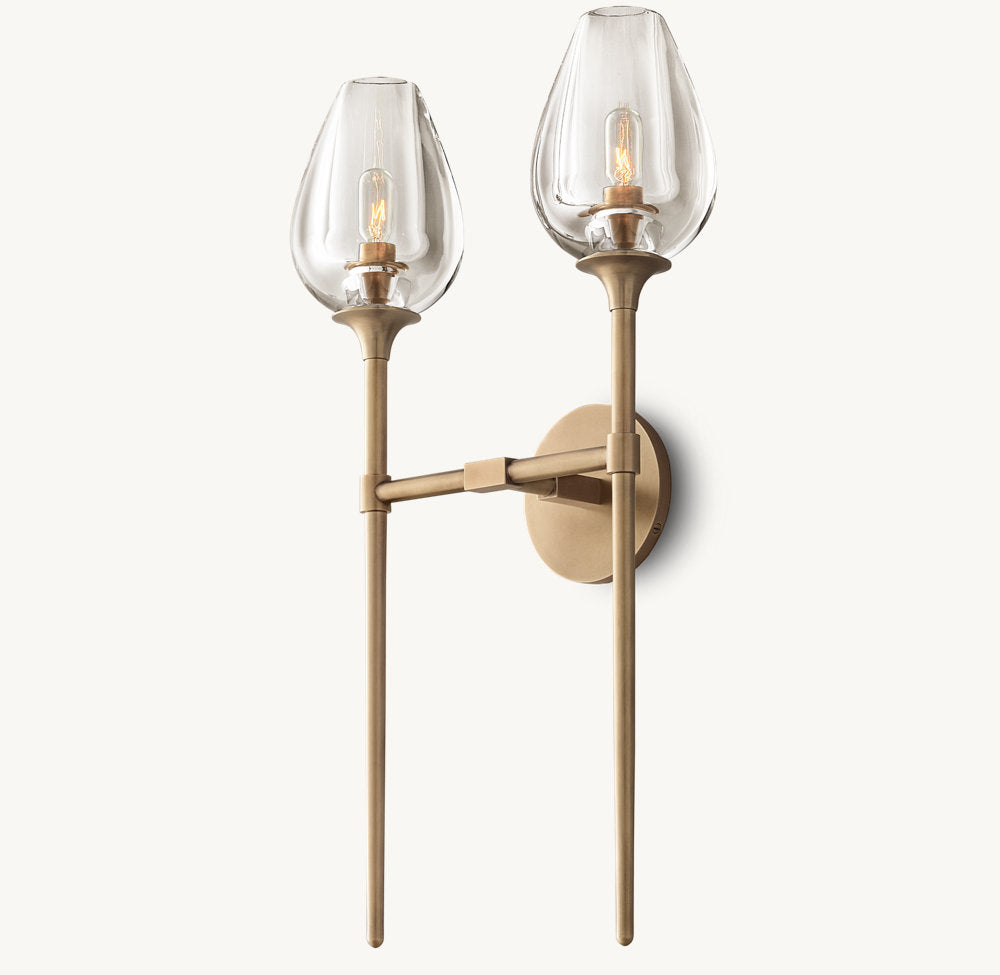 Hand-Carved Crystal Double Tulip Sconce
