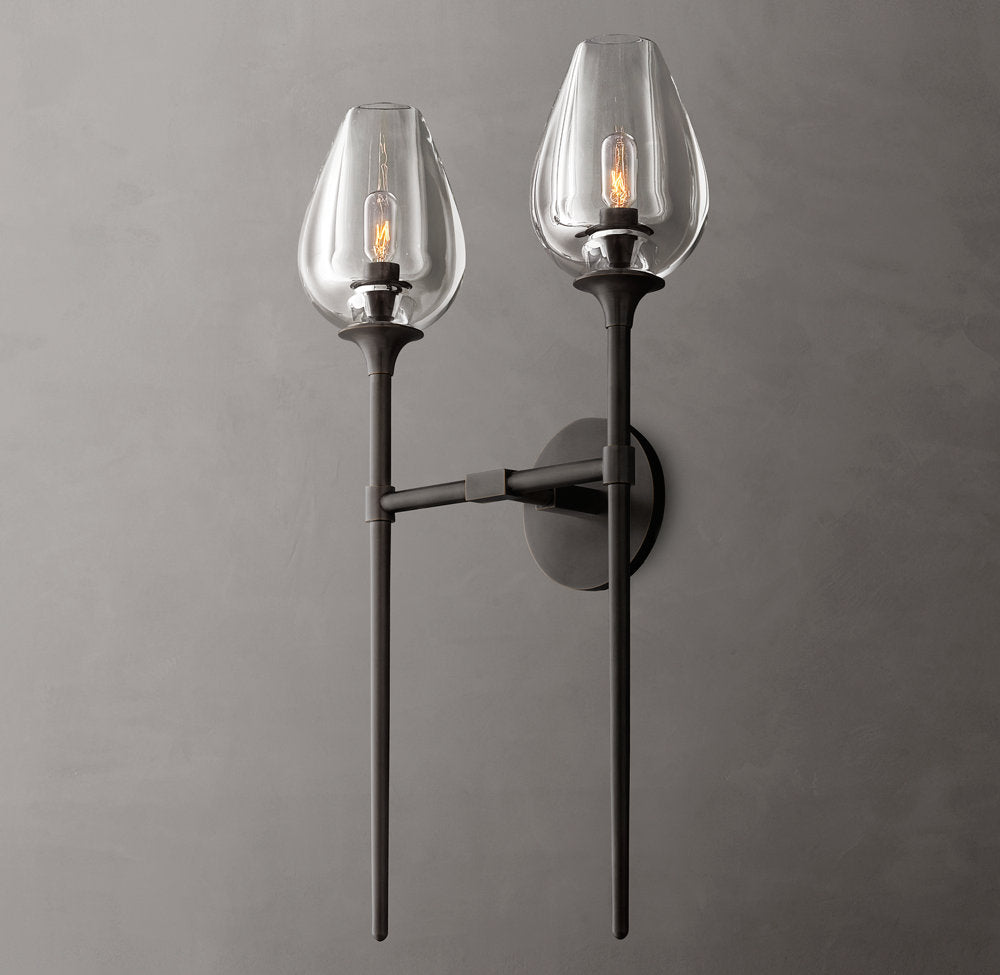Hand-Carved Crystal Double Tulip Sconce