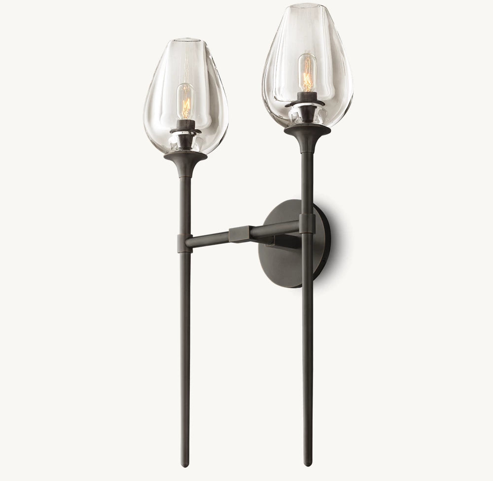 Hand-Carved Crystal Double Tulip Sconce
