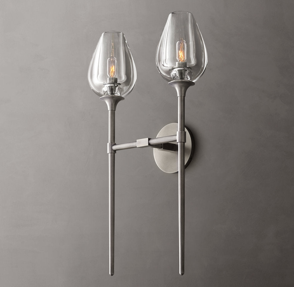 Hand-Carved Crystal Double Tulip Sconce