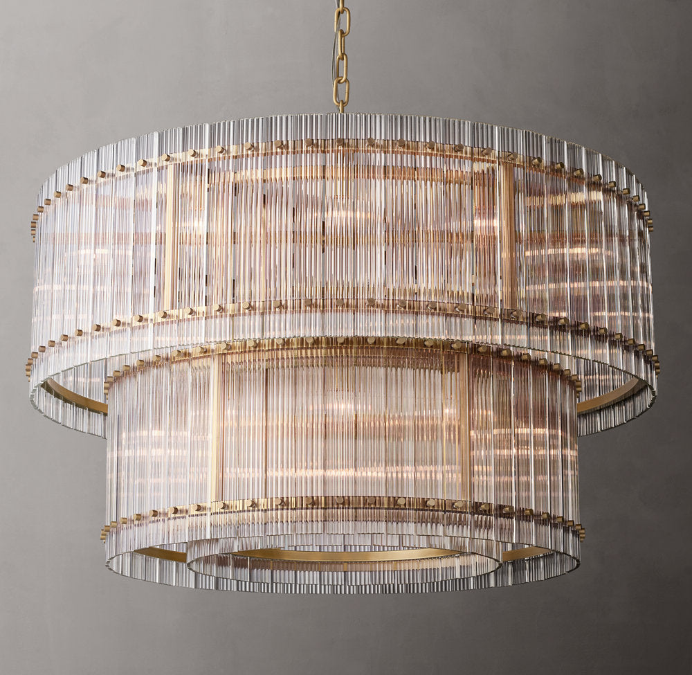 Handmade Fluted Glass Double Crown Chandelier