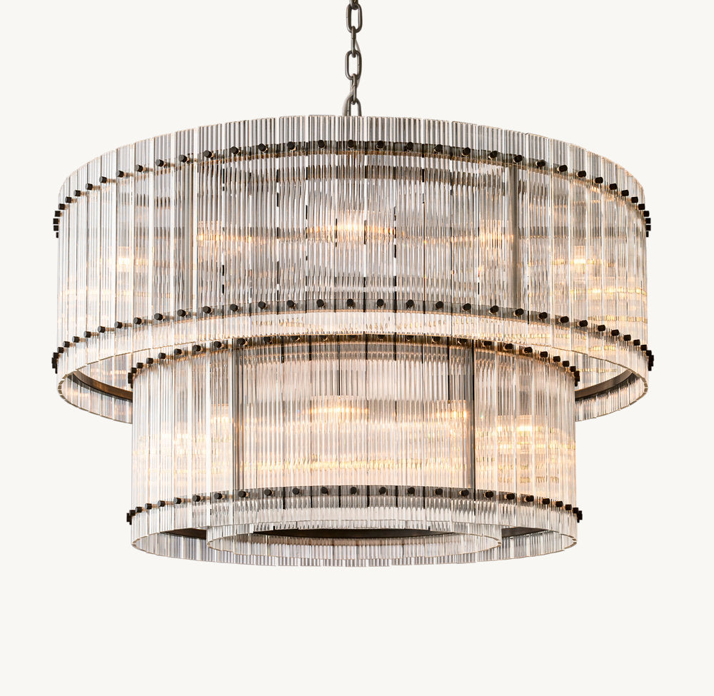 Handmade Fluted Glass Double Crown Chandelier