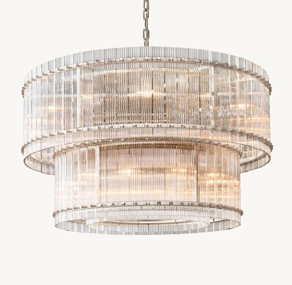 Handmade Fluted Glass Double Crown Chandelier