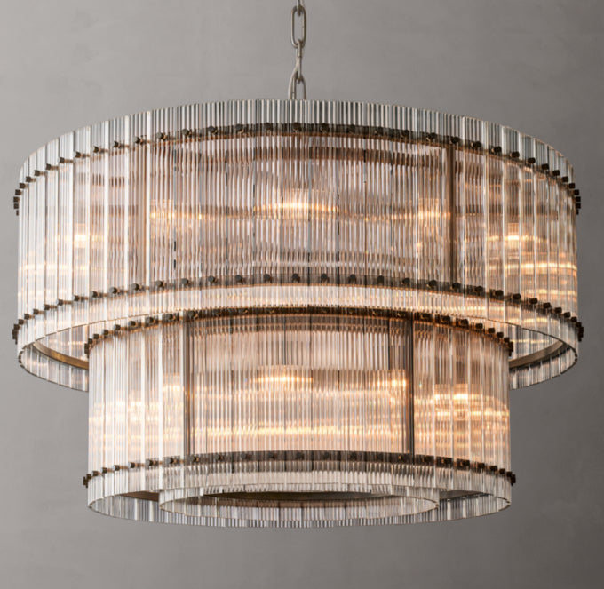 Handmade Fluted Glass Double Crown Chandelier