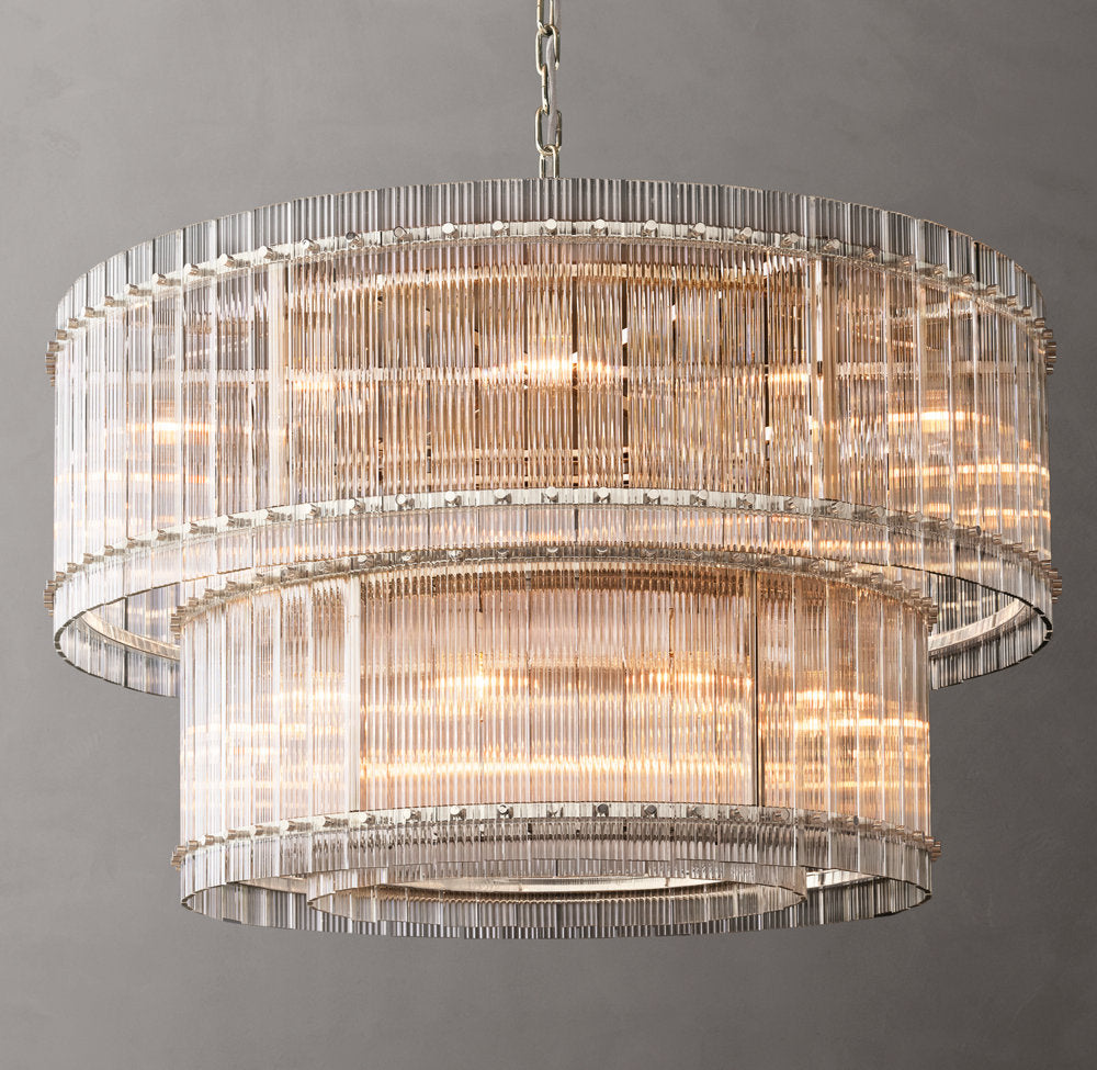 Handmade Fluted Glass Double Crown Chandelier