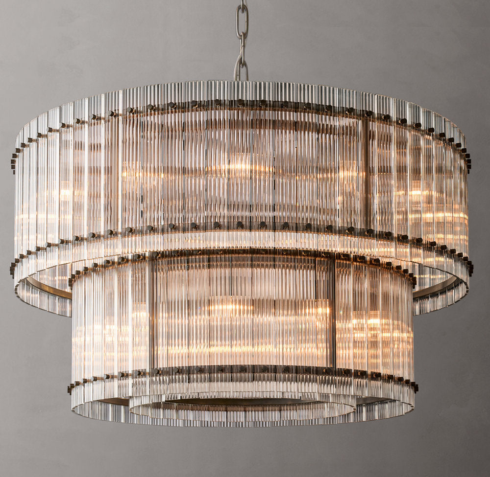 Handmade Fluted Glass Double Crown Chandelier