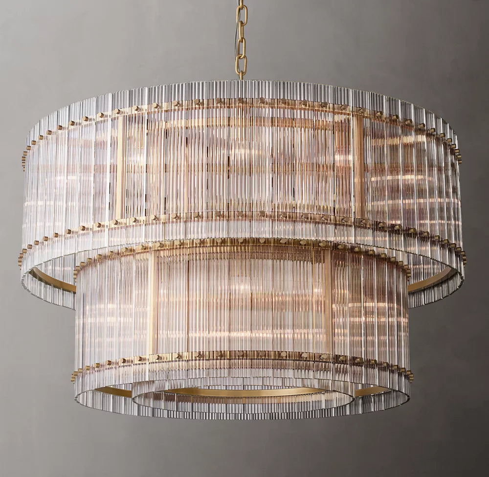 Handmade Fluted Glass Double Crown Chandelier