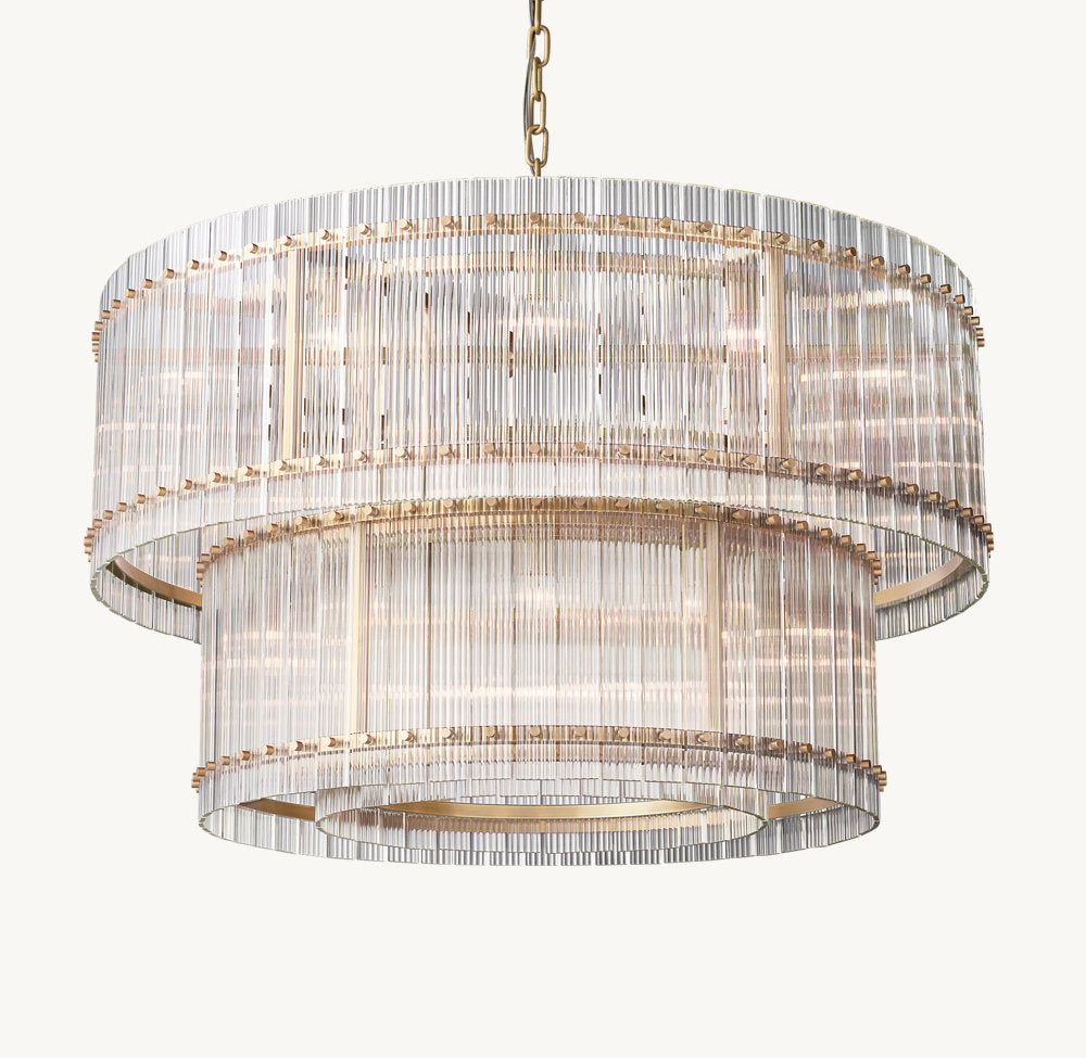 Handmade Fluted Glass Double Crown Chandelier