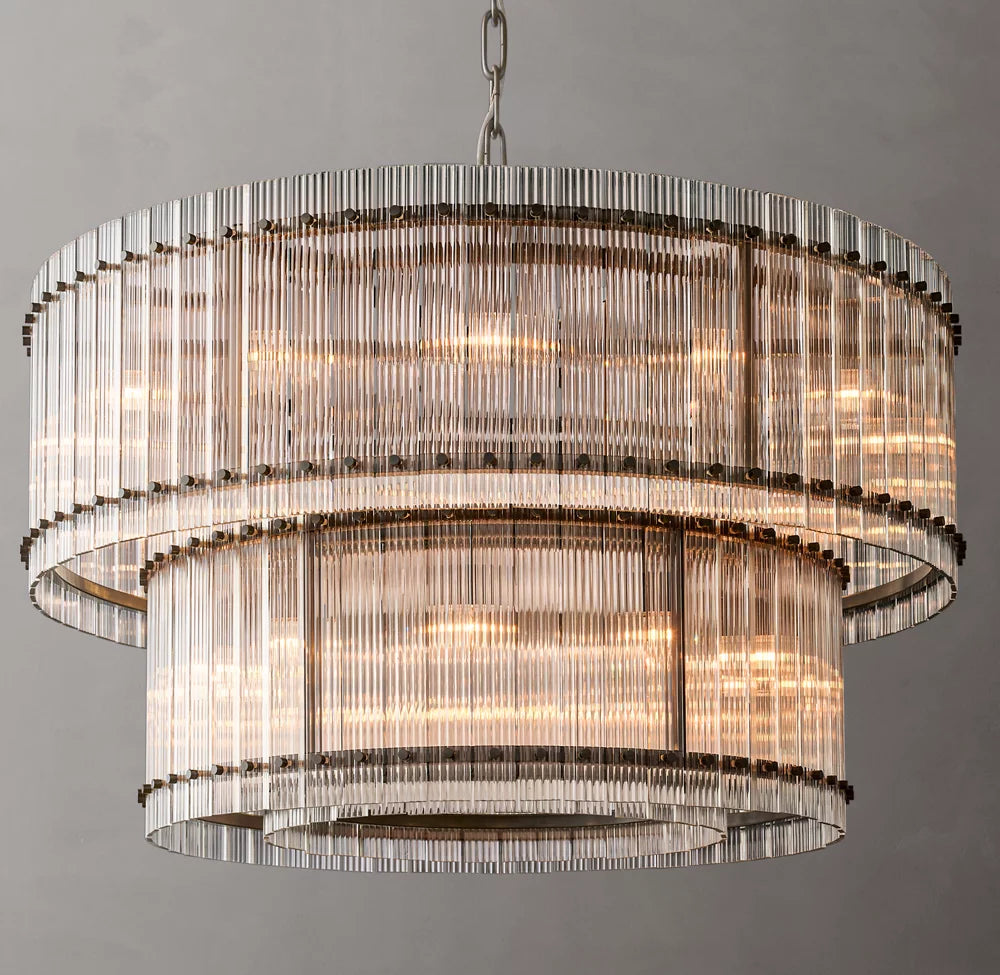 Handmade Fluted Glass Double Crown Chandelier